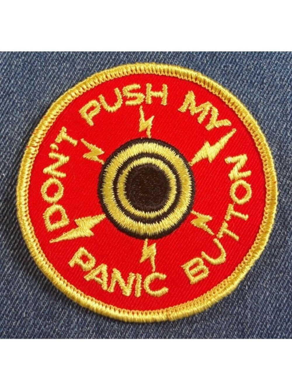 NOS 70s Original Vintage Don't Push My Panic Button 3" Patch Funny Satire Fun